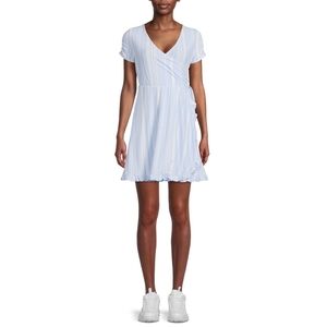 No Boundaries Blue Striped Wrap Dress